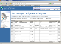 planicsManager mit bersicht<br>ber aufgetretene Ereignisse